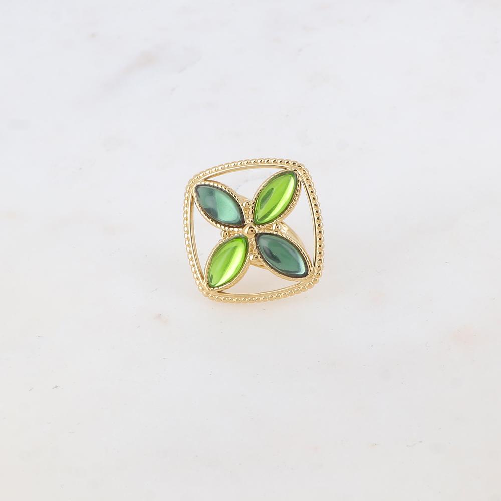 Bague fine avec anneau et 4 pâtes de verre - Vert