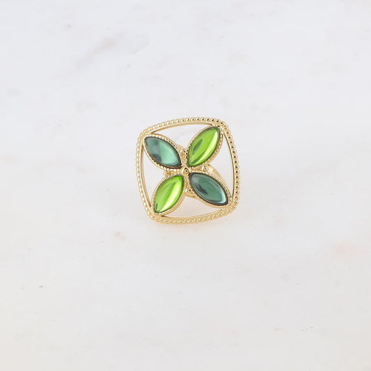 Bague fine avec anneau et 4 pâtes de verre - Vert
