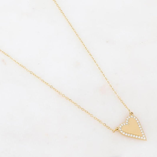 Collier doré avec un pendentif cœur orné de strass blancs 40+5 cm