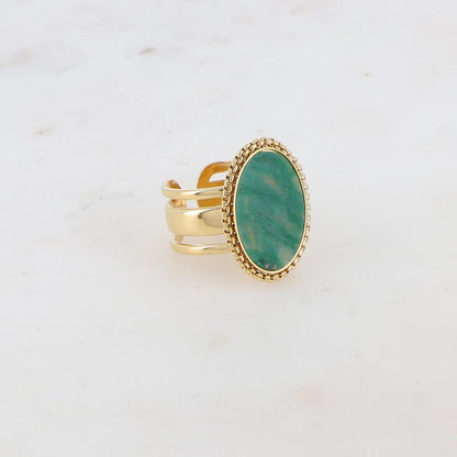 Bague 3 rangs avec pièce ovale et pierre naturelle - Aventurine