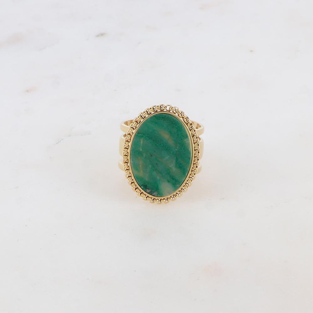 Bague 3 rangs avec pièce ovale et pierre naturelle - Aventurine