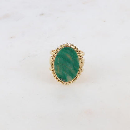 Bague 3 rangs avec pièce ovale et pierre naturelle - Aventurine