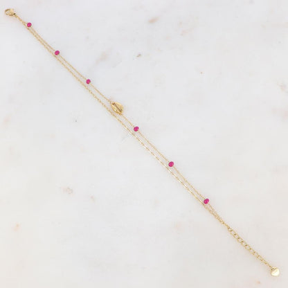 Chaîne de cheville deux rangs avec boules émaillées et cauri (22 + 3CM)
