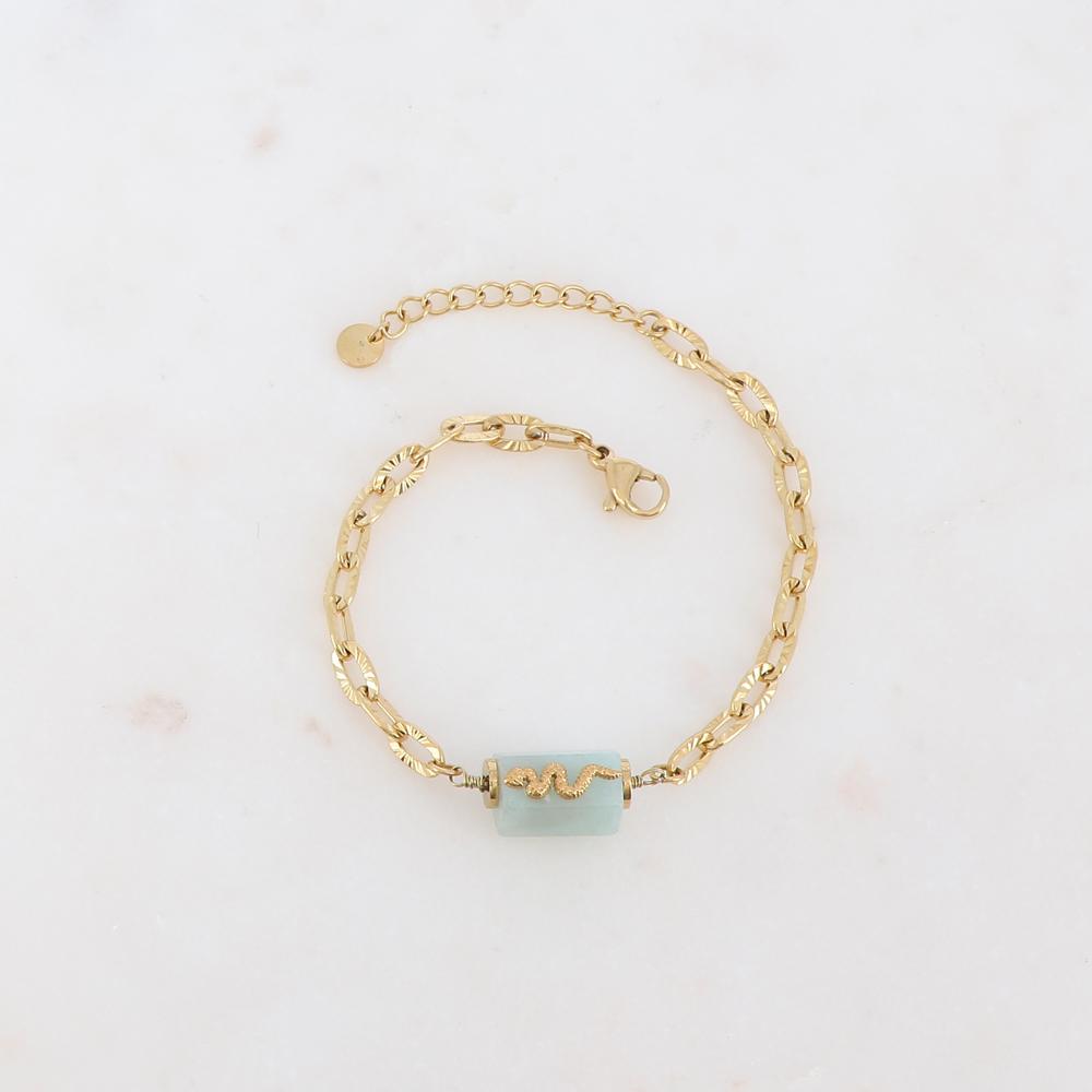 Bracelet en maille avec pierre naturelle et serpent - Amazonite
