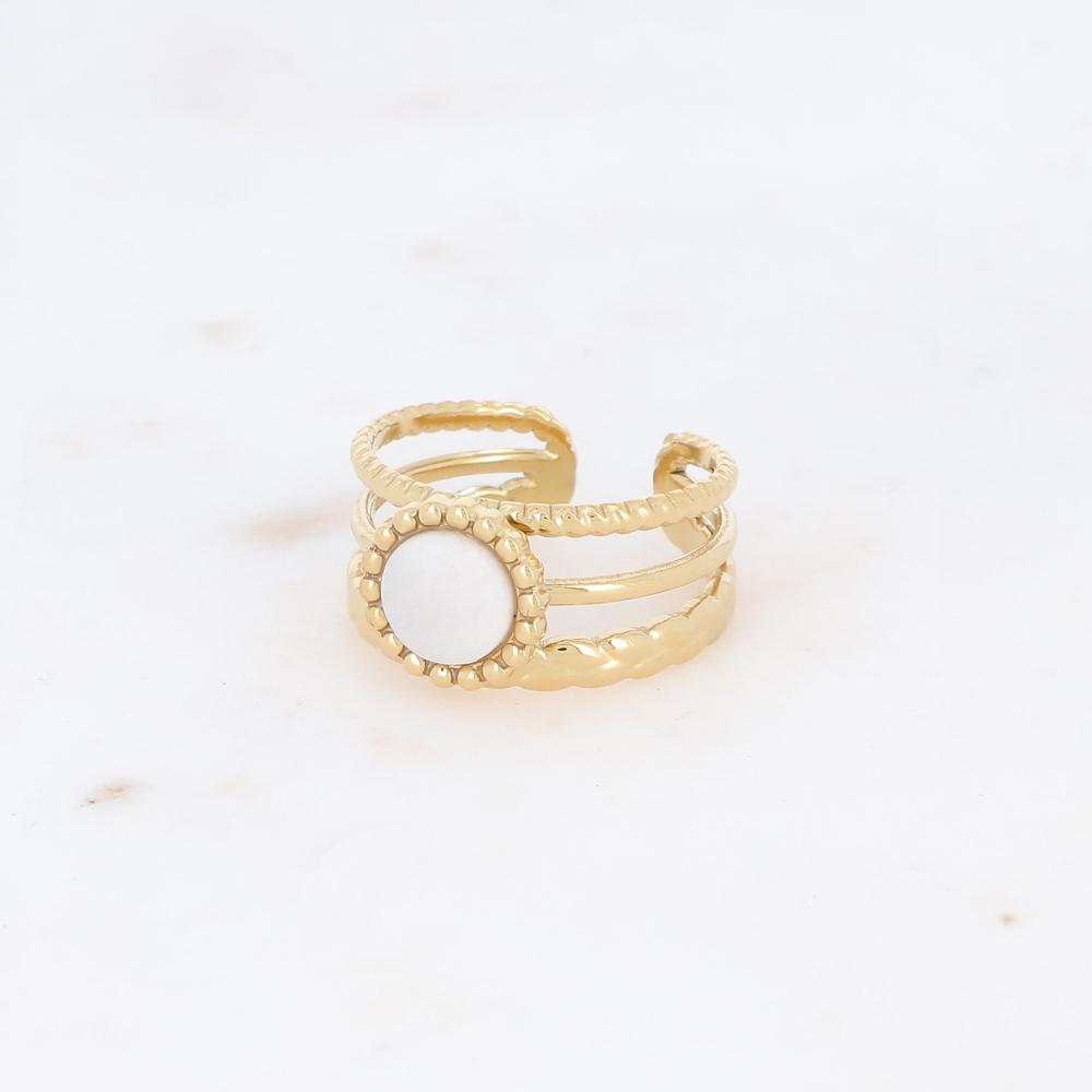 Bague 3 rangs avec une pierre naturelle ronde - Agate
