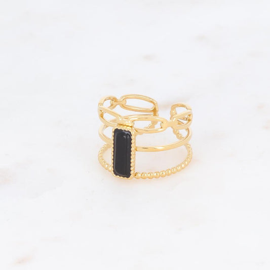 Bague 3 rangs avec pierre naturelle rectangulaire - Onyx