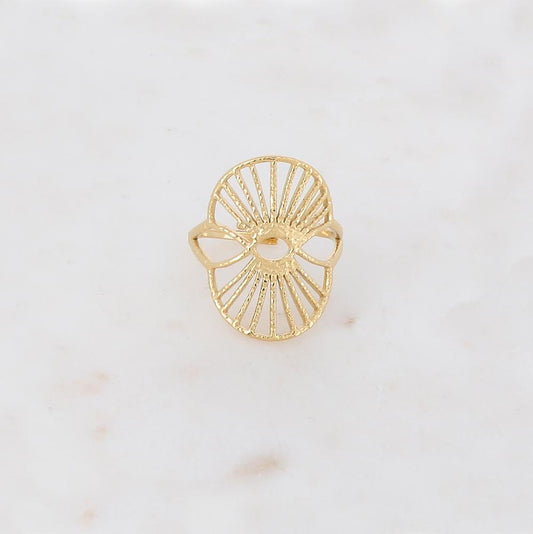 Bague ajourée en forme graphique et géométrique