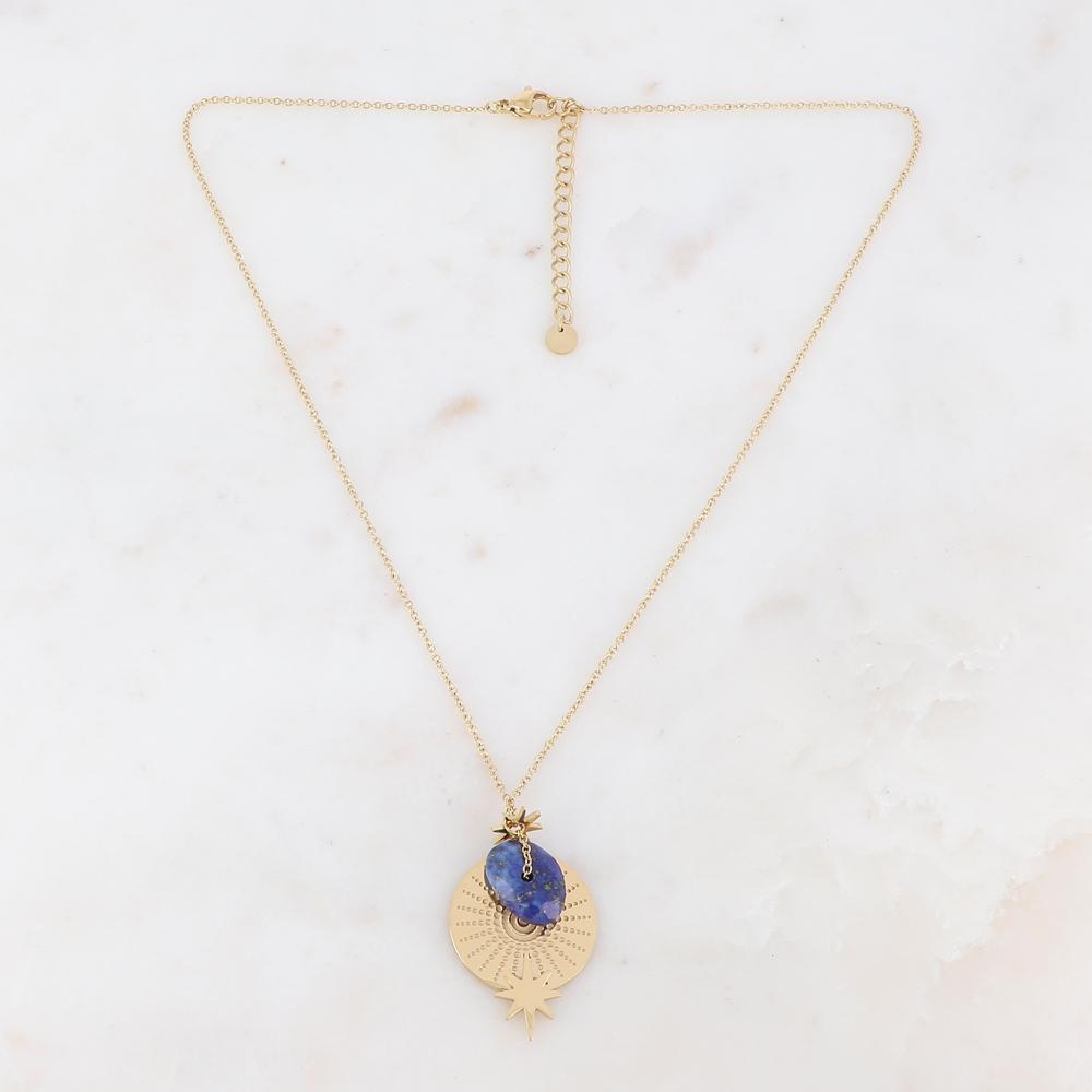 Collier sur chaîne composé d'une pampille et d'une pierre naturelle lapis lazuli 40+5 cm