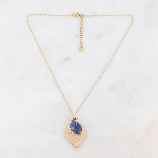 Collier sur chaîne composé d'une pampille et d'une pierre naturelle lapis lazuli 40+5 cm