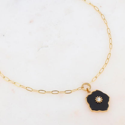 Collier en pendentif fleur en pierre naturelle, strass (45+5CM)