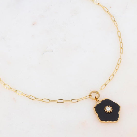 Collier en pendentif fleur en pierre naturelle, strass (45+5CM)