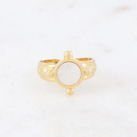 Bague avec nacre, feuille de nacre véritable - Nacre blanche