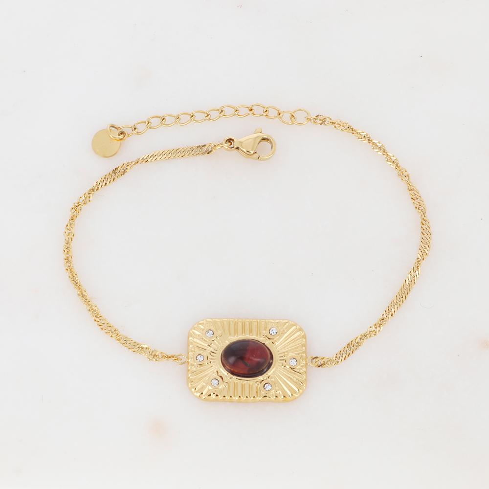 Bracelet avec pièce rectangulaire, pierre naturelle et strass