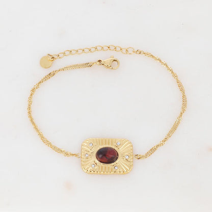 Bracelet avec pièce rectangulaire, pierre naturelle et strass