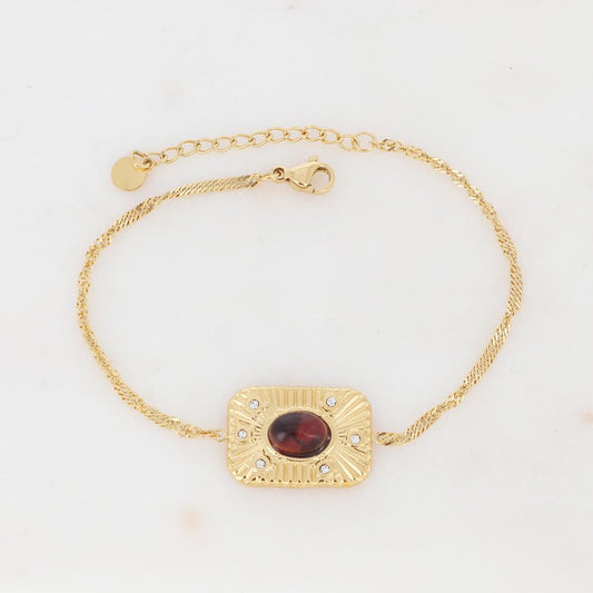 Bracelet avec pièce rectangulaire, pierre naturelle et strass