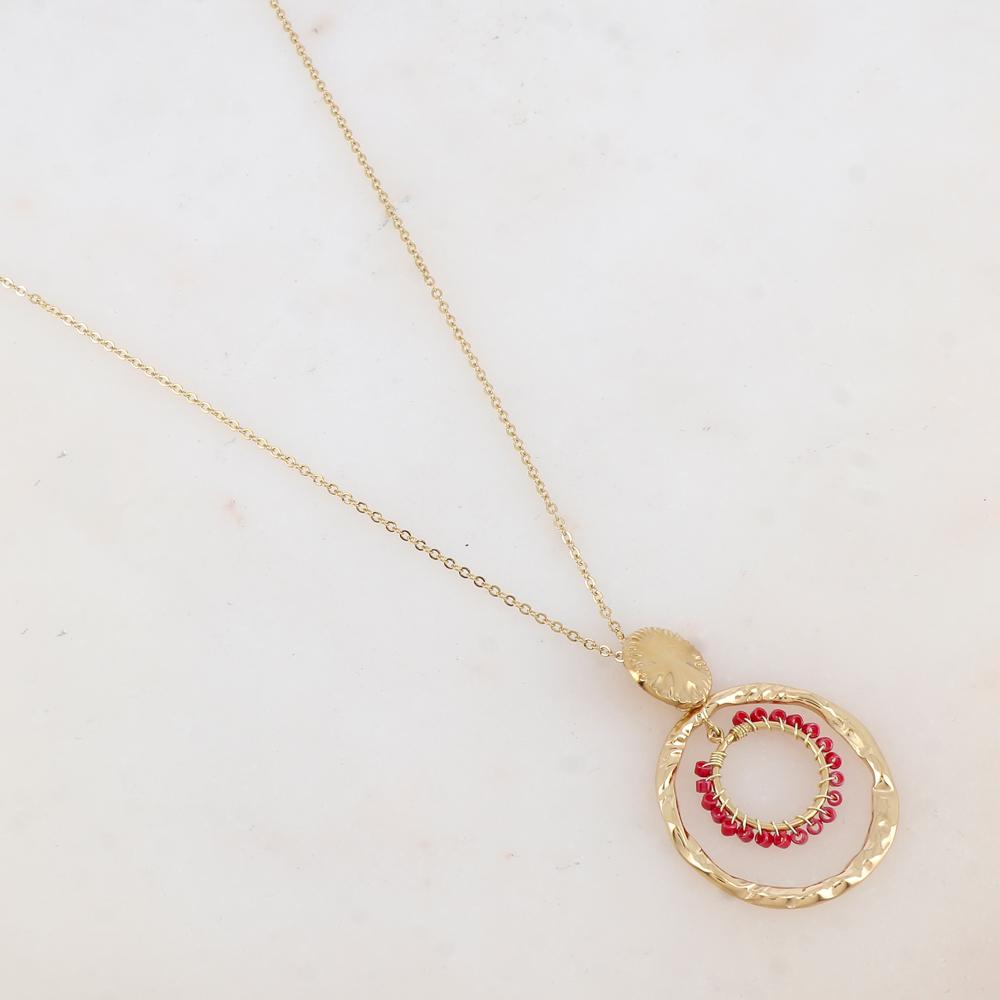 Collier avec pièce ronde, 2 anneaux et perles de rocaille (55+5CM)