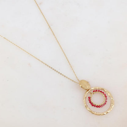 Collier avec pièce ronde, 2 anneaux et perles de rocaille (55+5CM)