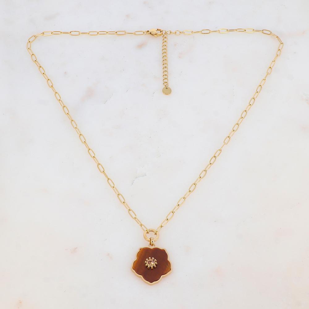 Collier en pendentif fleur en pierre naturelle, strass (45+5CM)