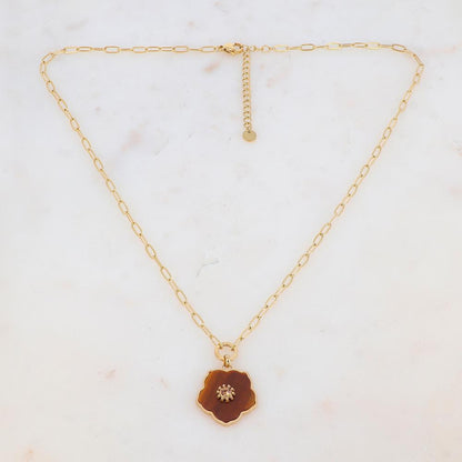 Collier en pendentif fleur en pierre naturelle, strass (45+5CM)
