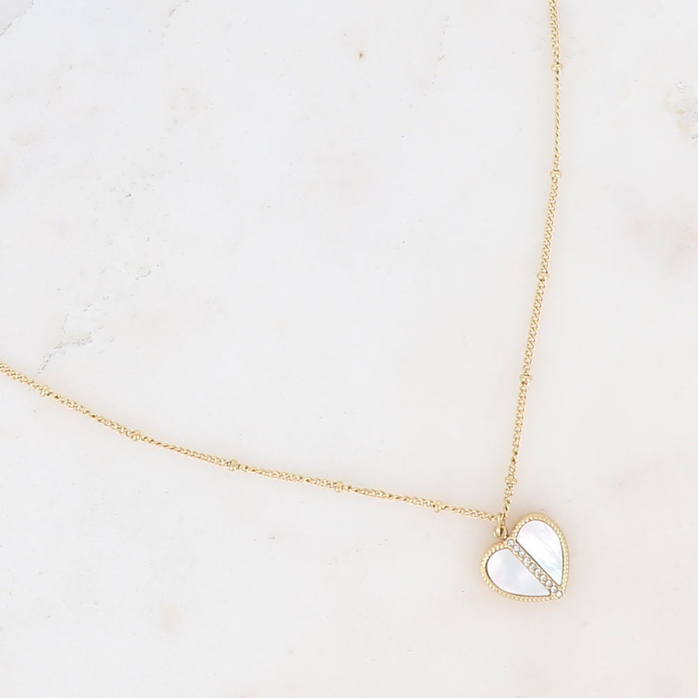 Collier avec cœur nacré et oxydes de zirconium 45+5 cm