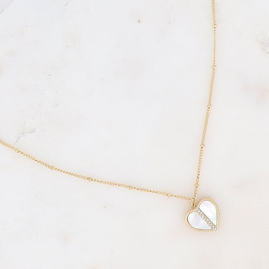 Collier avec cœur nacré et oxydes de zirconium 45+5 cm