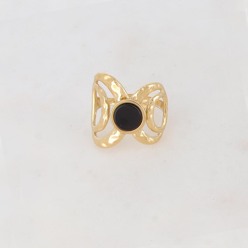 Bague ajourée avec pierre naturelle - Onyx