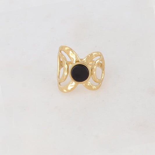 Bague ajourée avec pierre naturelle - Onyx