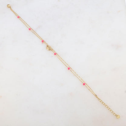 Chaîne de cheville deux rangs avec boules émaillées et cauri (22 + 3CM)