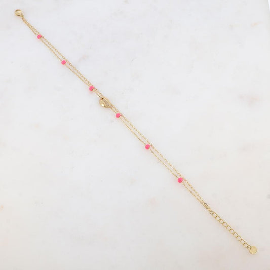 Chaîne de cheville deux rangs avec boules émaillées et cauri (22 + 3CM)