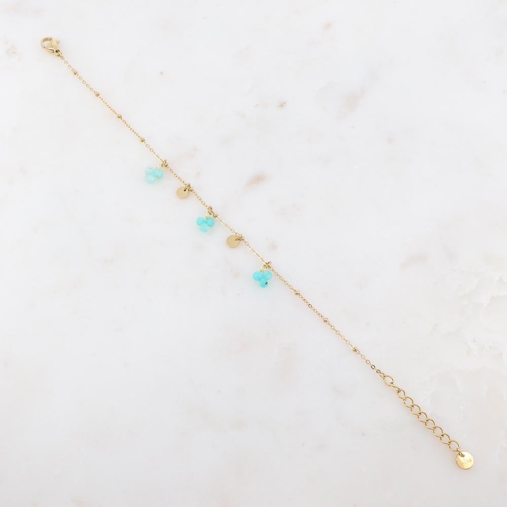Bracelet doré avec pampilles et perles en pierres naturelles - Amazonite