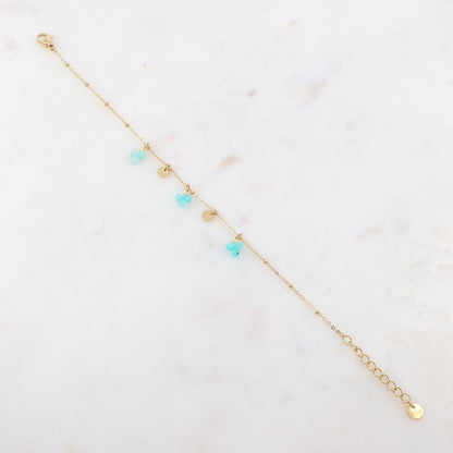 Bracelet doré avec pampilles et perles en pierres naturelles - Amazonite