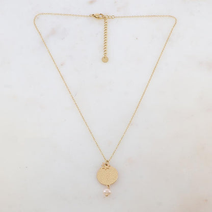 Collier avec pendentif rond martelé, étoile et perle d'eau douce (40+5CM)