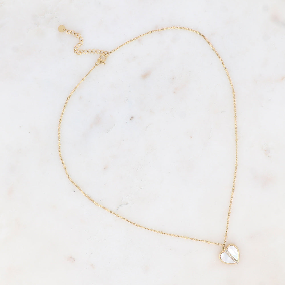 Collier avec cœur nacré et oxydes de zirconium 45+5 cm