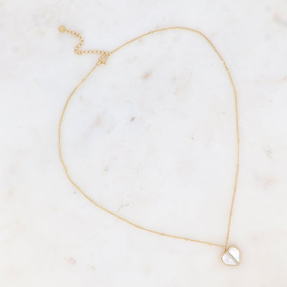 Collier avec cœur nacré et oxydes de zirconium 45+5 cm