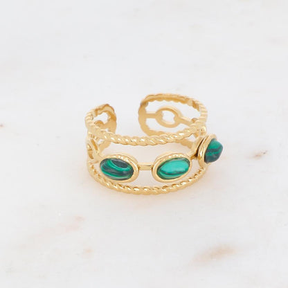 Bague 3 rangs avec pierres reconstituées - Malachite