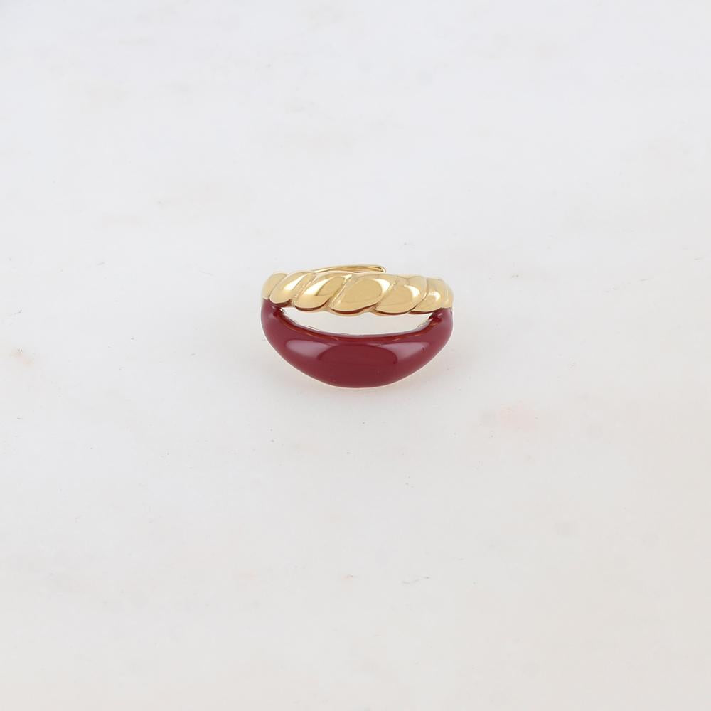 Bague ajustable 2 rangs avec émail lisse et un effet torsadé - Bordeaux