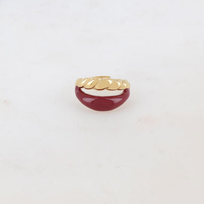 Bague ajustable 2 rangs avec émail lisse et un effet torsadé - Bordeaux