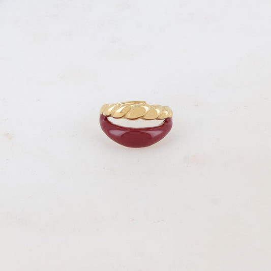 Bague ajustable 2 rangs avec émail lisse et un effet torsadé - Bordeaux