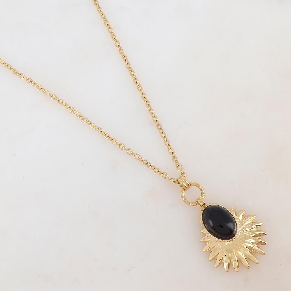 Sautoir avec pendentif feuillage, pierre naturelle (60+5CM)