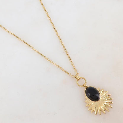 Sautoir avec pendentif feuillage, pierre naturelle (60+5CM)