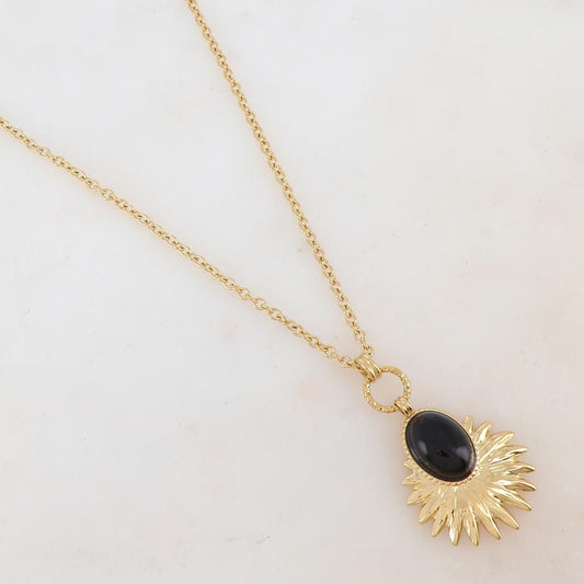 Sautoir avec pendentif feuillage, pierre naturelle (60+5CM)