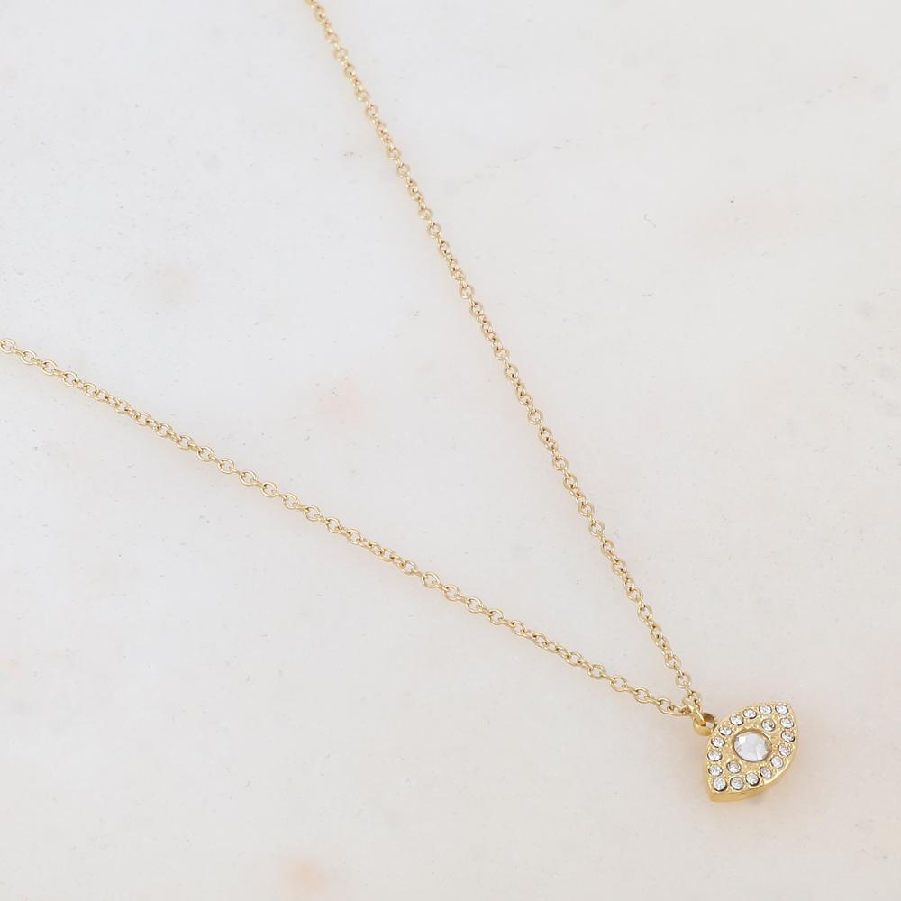 Collier doré composé d'un pendentif œil embelli de strass blancs 40+5 cm