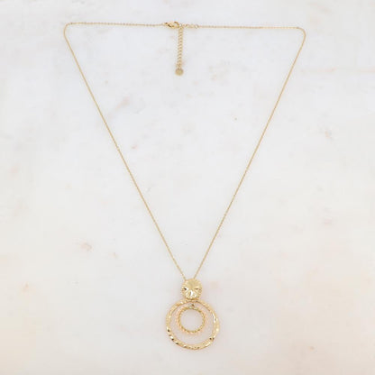Collier avec pièce ronde, deux anneaux et perles de rocaille beiges (55+5CM)