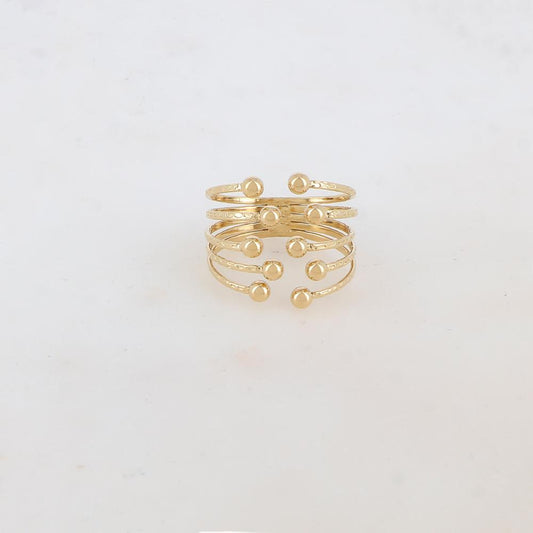 Bague fine et martelée 5 rangs embellie de petites boules