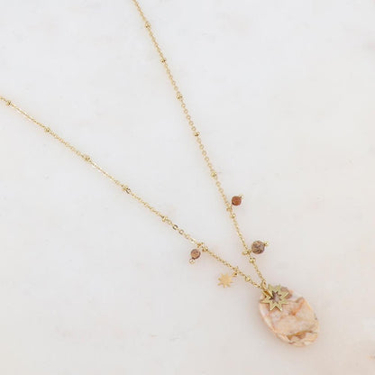 Collier avec pampilles étoiles et pierre beiges 45+5 cm