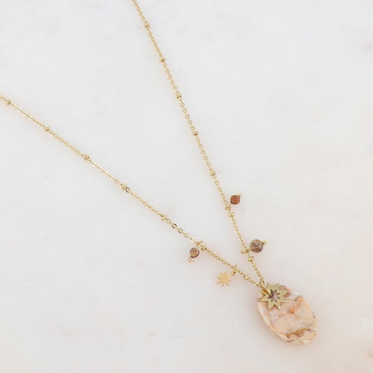 Collier avec pampilles étoiles et pierre beiges 45+5 cm