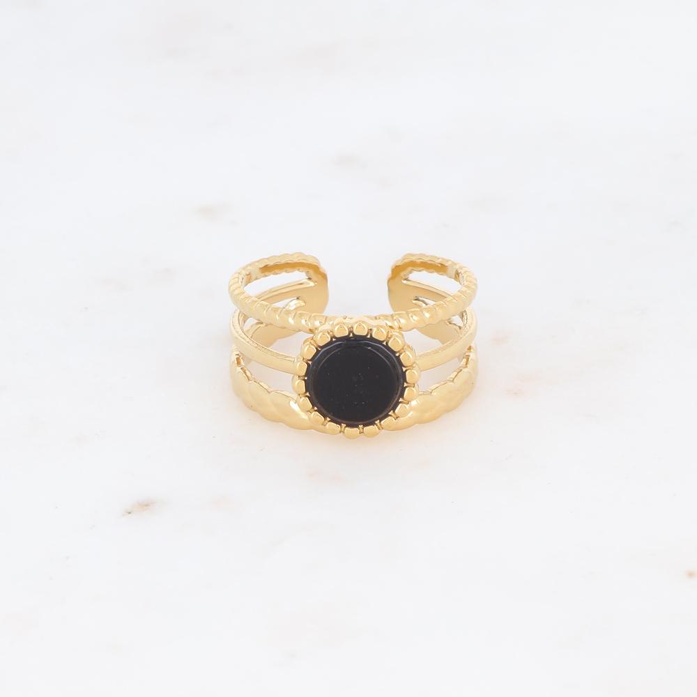 Bague 3 rangs avec une pierre naturelle ronde - Onyx