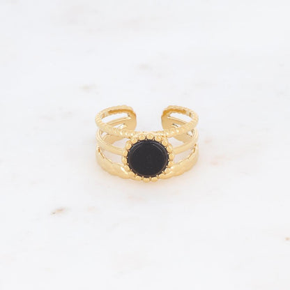 Bague 3 rangs avec une pierre naturelle ronde - Onyx