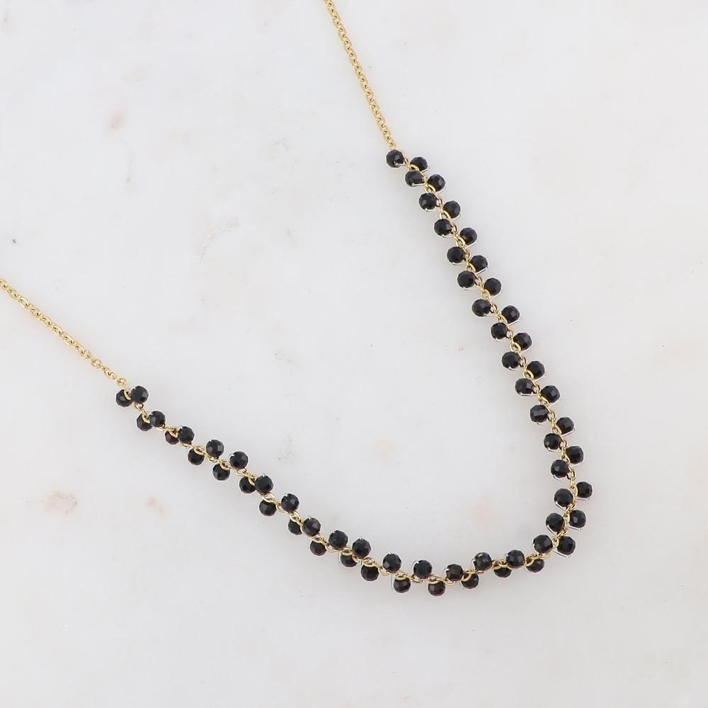 Collier orné de perles en pierres agate noire 38+5 cm