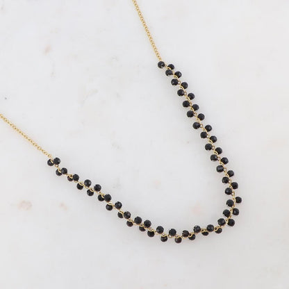 Collier orné de perles en pierres agate noire 38+5 cm